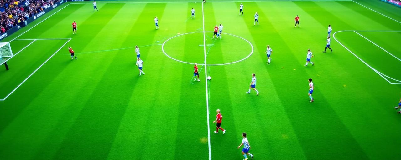 Jugendfussballspiel aus der Vogelperspektive.