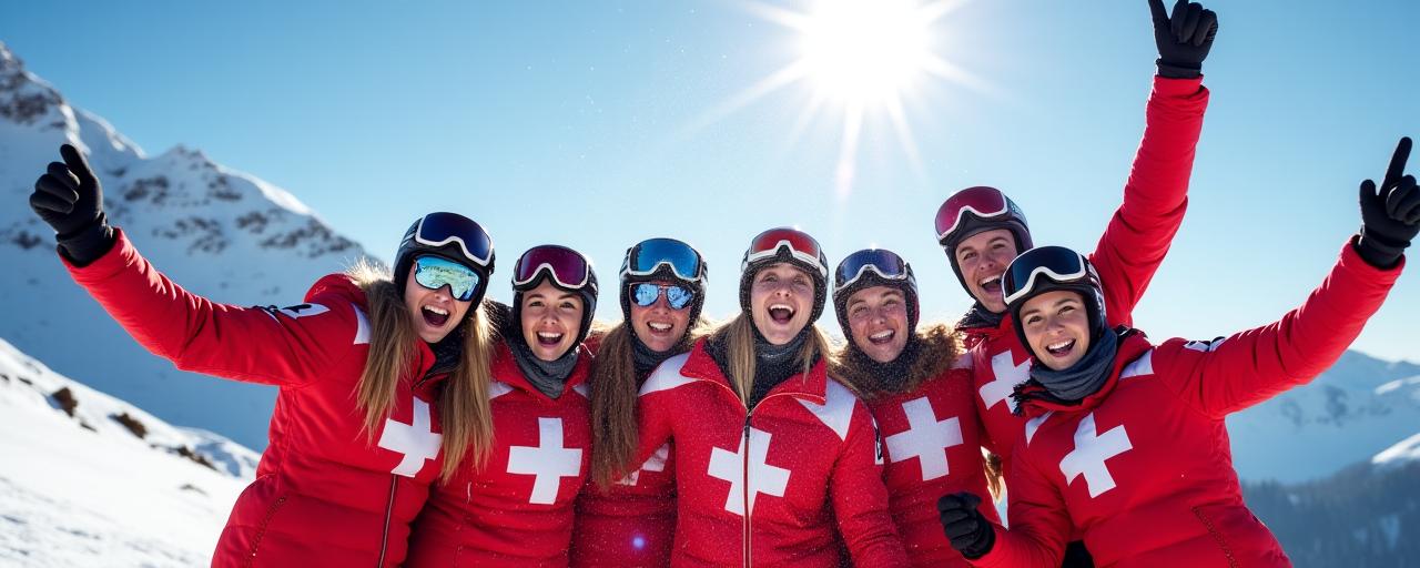 Jubelndes Schweizer Ski-Team.