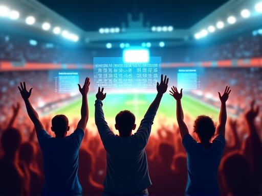 Begeisterte Fans im Stadion mit interaktiven App-Elementen.