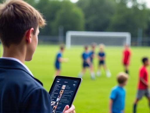 Scout beobachtet ein Jugendspiel mit einem Analyse-Tablet.